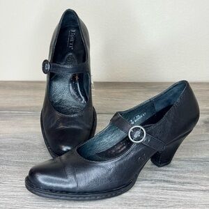 Born Black Leather Mary Jane Block Heels Round Toe with Buckle Women Size 8